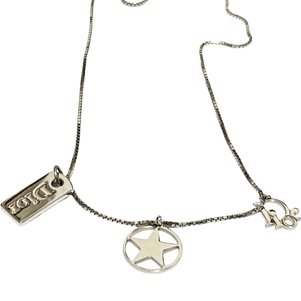 Christian Dior Star Logo Necklace Choker, Silver Color, Women's